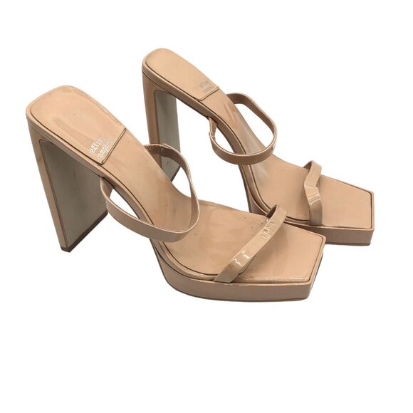 Jeffrey Campbell Hustler Patent Leather Beige Square Toe Block Heel Sandals 10 - Picture 1 of 7